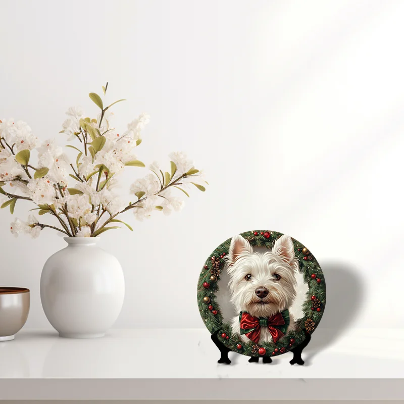 Ozdoby dla zwierząt Highland White Terrier - Okrągłe aluminiowe obrazy dekoracyjne |   Idealne prezenty na Boże Narodzenie i Halloween