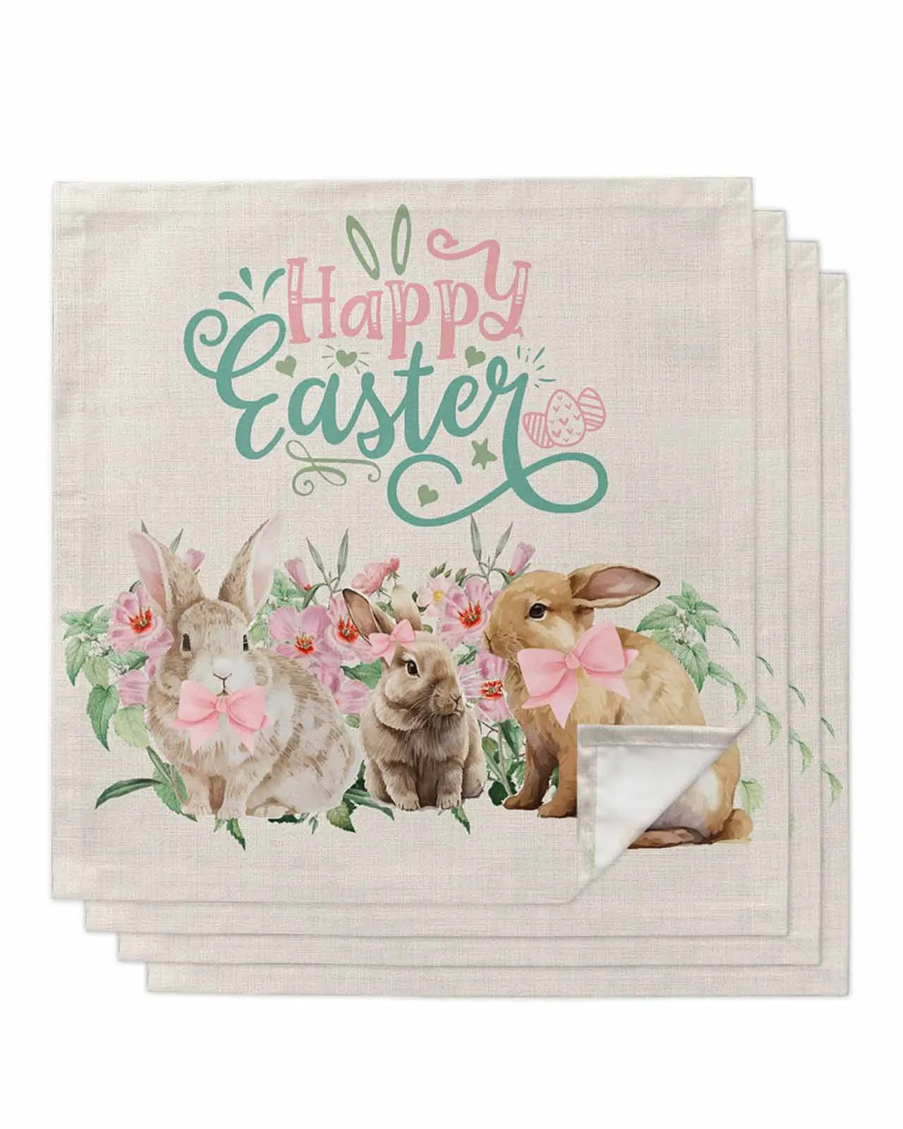 

4pcs Easter Bunny Flowers Table Napkins Cloth Set Kitchen Dinner Tea Towels Table Mat Wedding Decor Napkins