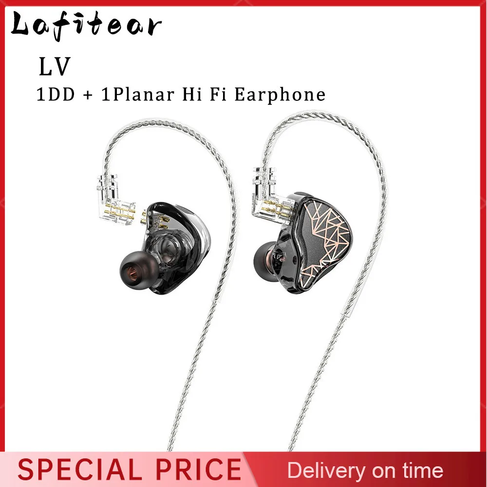 سماعة Lafitear LV 1 Planar + 1DD Dynamic Driver HiFi داخل الأذن IEM Earbud كابل مفرد من النحاس الكريستالي مع ميكروفون