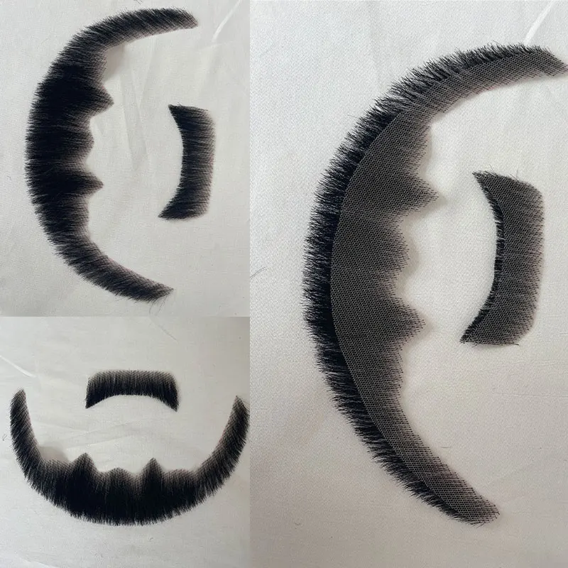 Fake Beard Swiss Lace Fake Beard And Moustache Real Handmade Light Beard For Men Invisible Beards Black Color