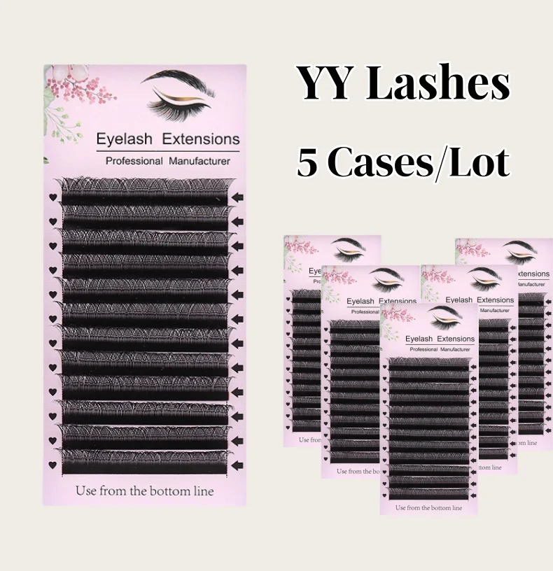 MARIA SASHA 5 Cases YY Shape Black M/C/D/B/L Curl Eyelashes Extensions Two Tip Lashes High Quality Makeup Warehouse