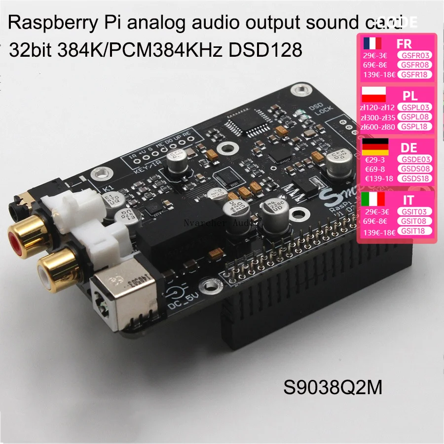 Nvarcher ES9038q2m dekoder DAC cyfrowa płyta nadawcza OPA1612 Op do dekodowania Raspberry Pi do I2S 32BIT 384KHZ DSD128