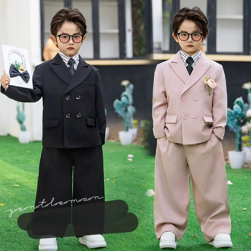 Kinderanzug Formelle Kleidung Jungen Cooler Blumenjungen-Anzug Kleiner Anzug-Set Baby Bühnenauftritt Erster Geburtstag Fotografie-Kleidung