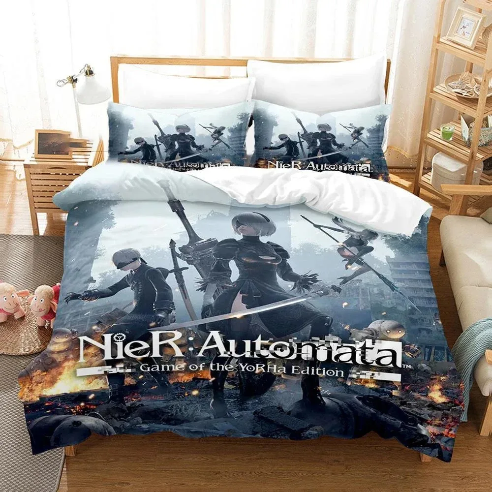 3D Printed NieR Automata Bedding Set Duvet Cover Bedroom Comforter Covers Single Twin King Size Quilt Cover Home Textile 3PCS