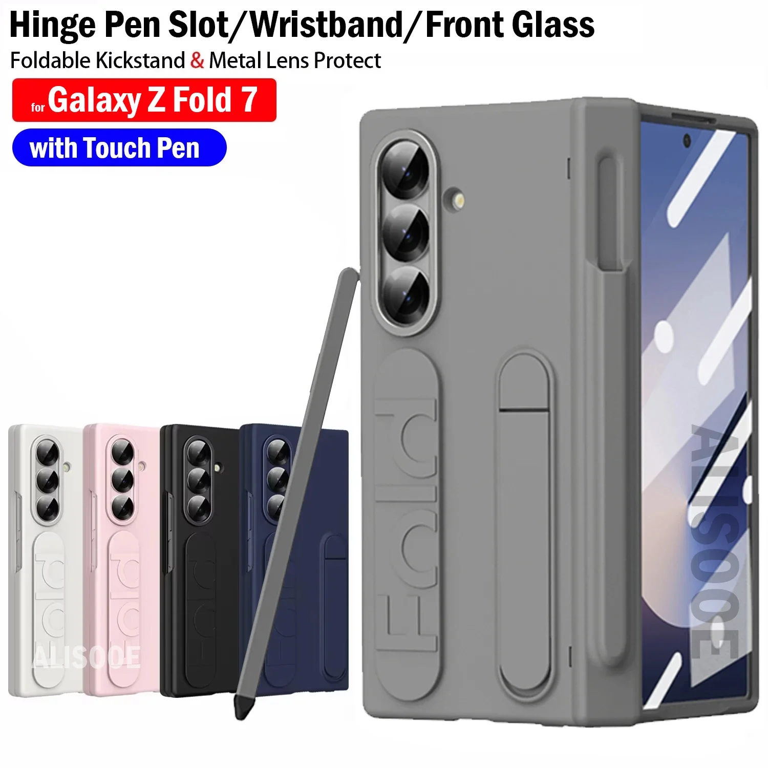 Touch Pen Slot Holder Hinge Funda for Samsung Galaxy Z Fold 7  5G Case Wristband Stand Front Glass Protection Plastic Cover Capa