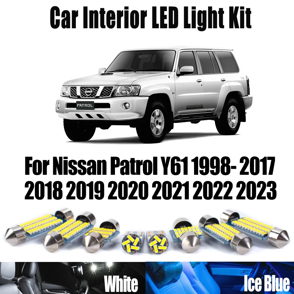 10Pcs No Error LED Interior Reading Plate Map Light Kit For Nissan Patrol Y61 1998- 2017 2018 2019 2020 2021 2022 2023 Car Bulbs