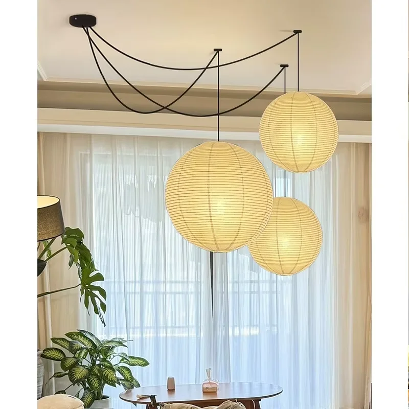 

Японский подвесной светильник из рисовой бумаги Noguchi Art Wabi Sabi, светодиодный круглый подвесной светильник для спальни, гостиной, домашнего декора, люстра