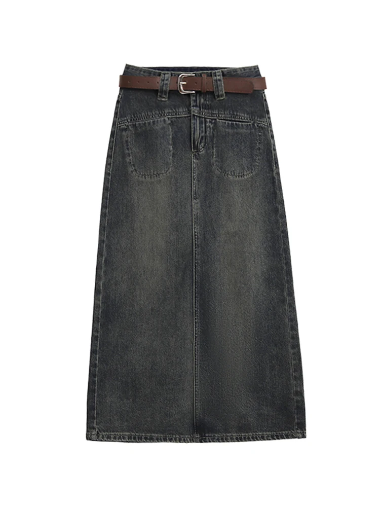 Jupe mi-longue en jean taille haute pour femmes, nouvelle collection automne, amincissante, Vintage, longueur f, pour les déplacements, couleur Pure