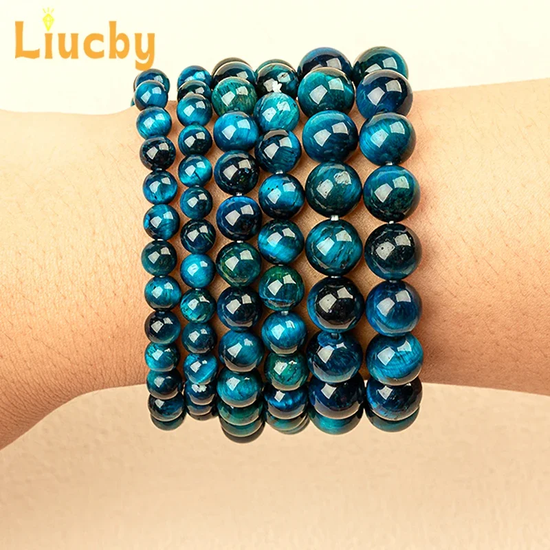 Naturstein Babyblau Tigerauge Edelsteinperlen Weltraum-Armband 5A-Qualität Handgefertigter Handstrang 4/6/8/10/12/14mm – Detail 5