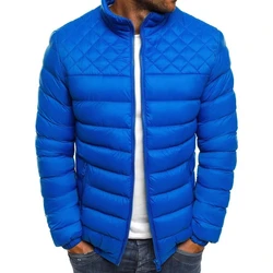 Men's Winter Solid Color Casual Men's Thin Chain Jacket Skiing Thick Street Clothing Fashion Zipper Diamond Warm Jacket