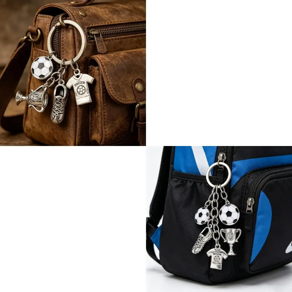  Sturdy Metal Soccer Fan Accessory Showcasing Cleats Ball And Championship Cup Engravings Bag Hanging Ornament