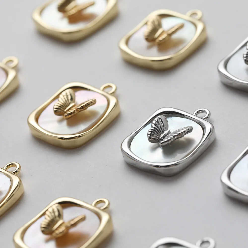 2pcs Natural Shell Butterfly Charms for Jewelry Making Pendants Supplies DIY Hand Brass 14K Gold Plated Accessories 12.5*16.8mm