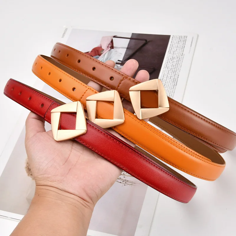 Wholesale Metal Rhombus Slide Buckle Split Leather Waist Belts 16 Colors Jeans Belt Corset Strap Plain Cowskin Cinturon Mujer