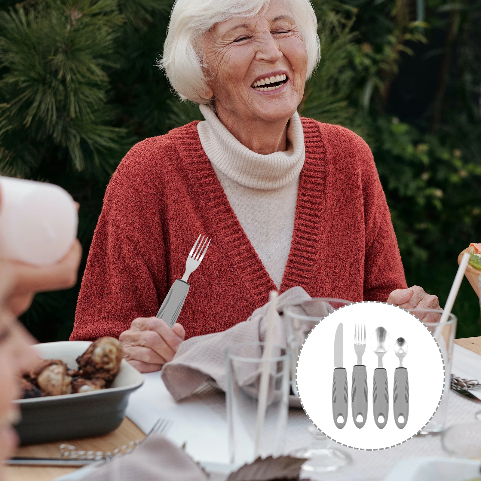 

Anti Shake Tableware Kit for Elderly Adults Cutlery Plastic Handle TPR Non Weighted Easy Clean Durable Fork Spoon Knife Health