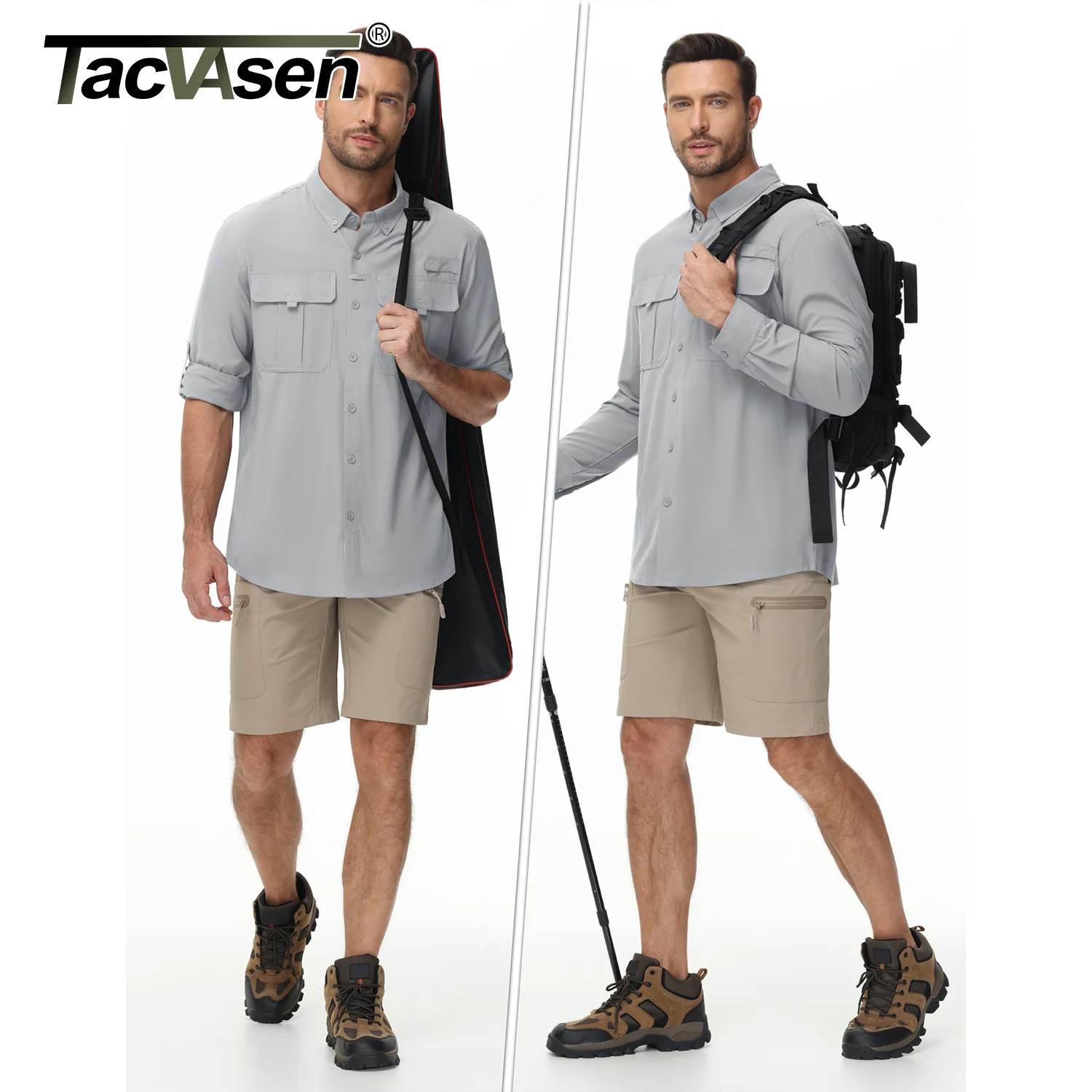 TACVASEN Quick Dry Fishing Shirts Mens UPF 50+ UV Block Long Sleeve Shirt Breathable Outdoor Trekking Hiking Shirt Sun Shirts