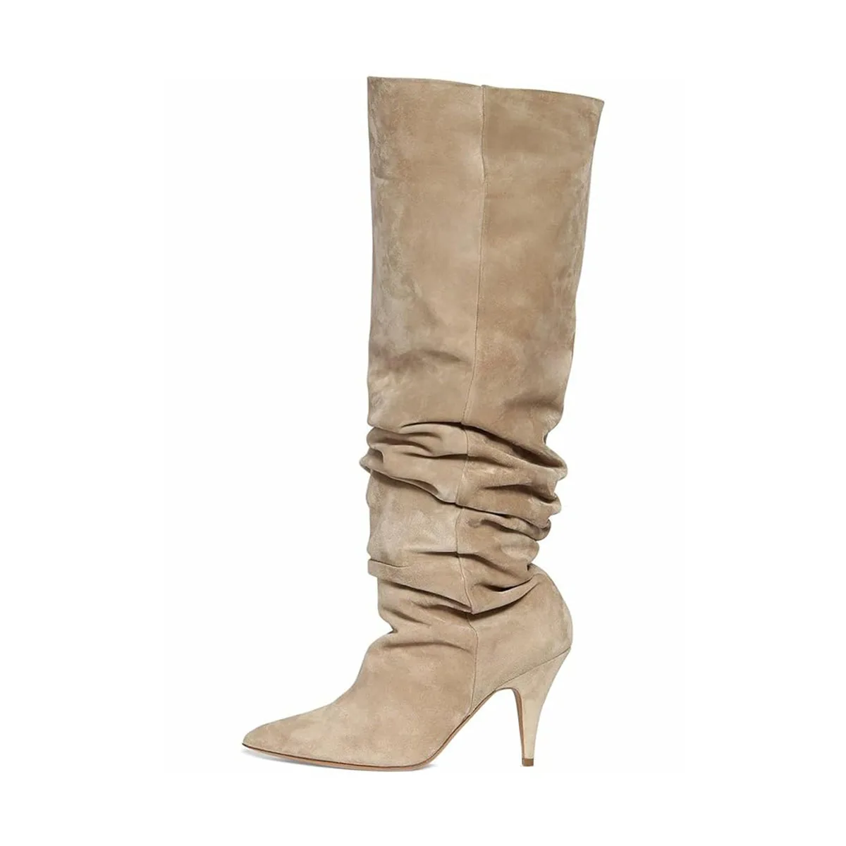 Arden Furtado 2025 otoño ante desnudo botas tubulares grandes puntiagudas plisadas tacones de aguja sin cordones botas por encima de la rodilla
