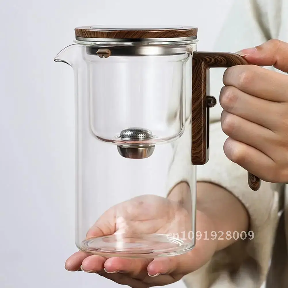 

Water Separation Glass Teapot Wooden Handle Glass Teapot Drip-Free with Kettle Pot Spout Witchcraft Tea Anti-scald Infuser Tea