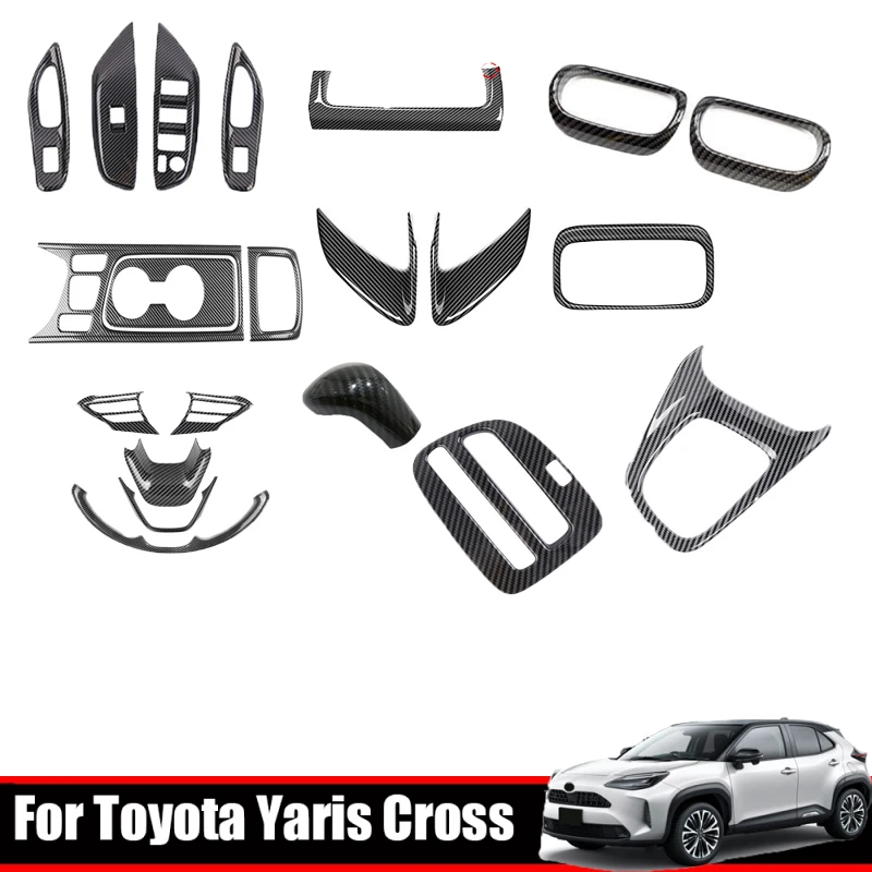 

For Toyota Yaris Cross 2020 2022 2023 ABS carbonfiber interior Accessories window swtich gear shift front water cup panle cover