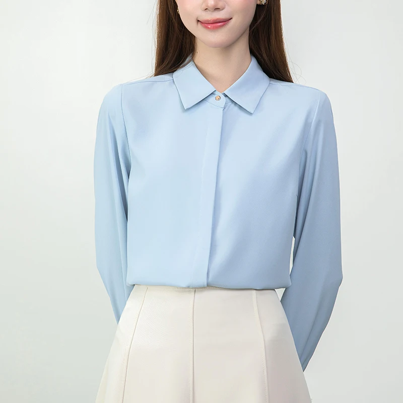 2026 Early Autumn Women Wrinkle‑Resistant White Chiffon Shirt Long Sleeve Lapel Blouse Business Office Interview Inner Top