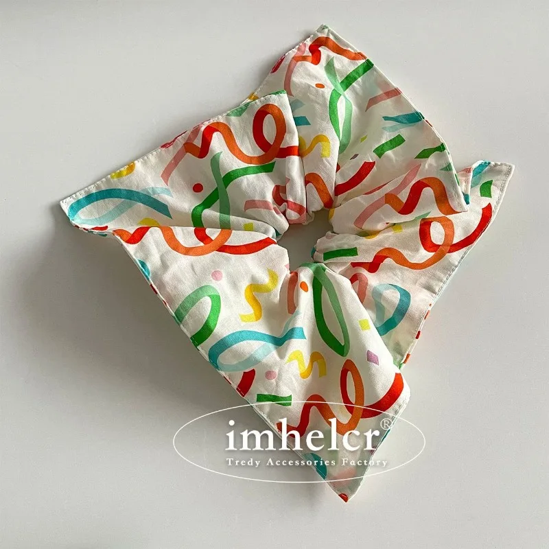 Colored Printed Sweet Cute Square Scrunchie Headdress for Women 2024 Creative Design Korean Oversized Hair Ties Hair Accessories