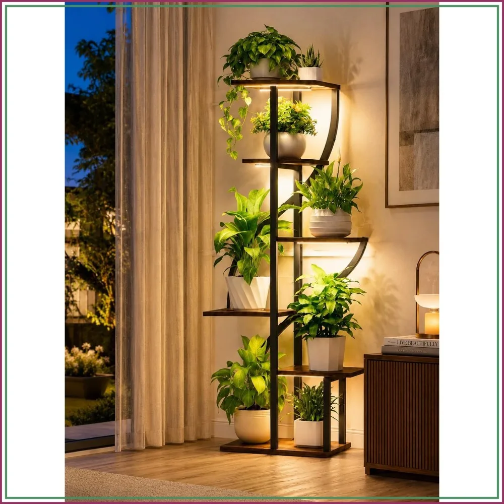 6 Tiered Indoor Plant Stand with Grow Light, Plant Shelf for Indoor Plants
