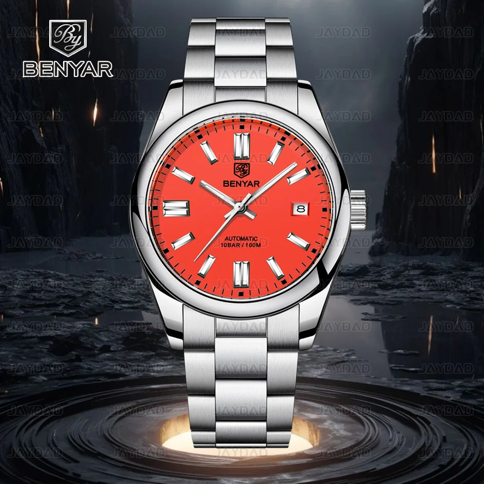 

BENYAR 2025 Новые мужские автоматические механические часы Seagull ST6 Механические часы из нержавеющей стали для бизнеса и спорта 100 м Водонепроницаемые часы