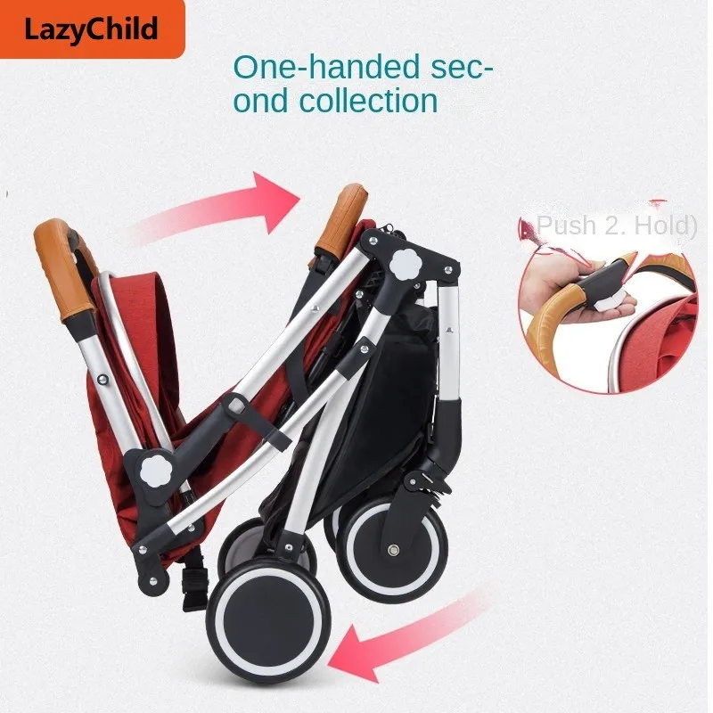 LazyChild Baby Stroller Can Sit And Lie Down Ultra-Light Pull-Rod Folding Four-Wheel Shock-Absorbing Children's Stroller New