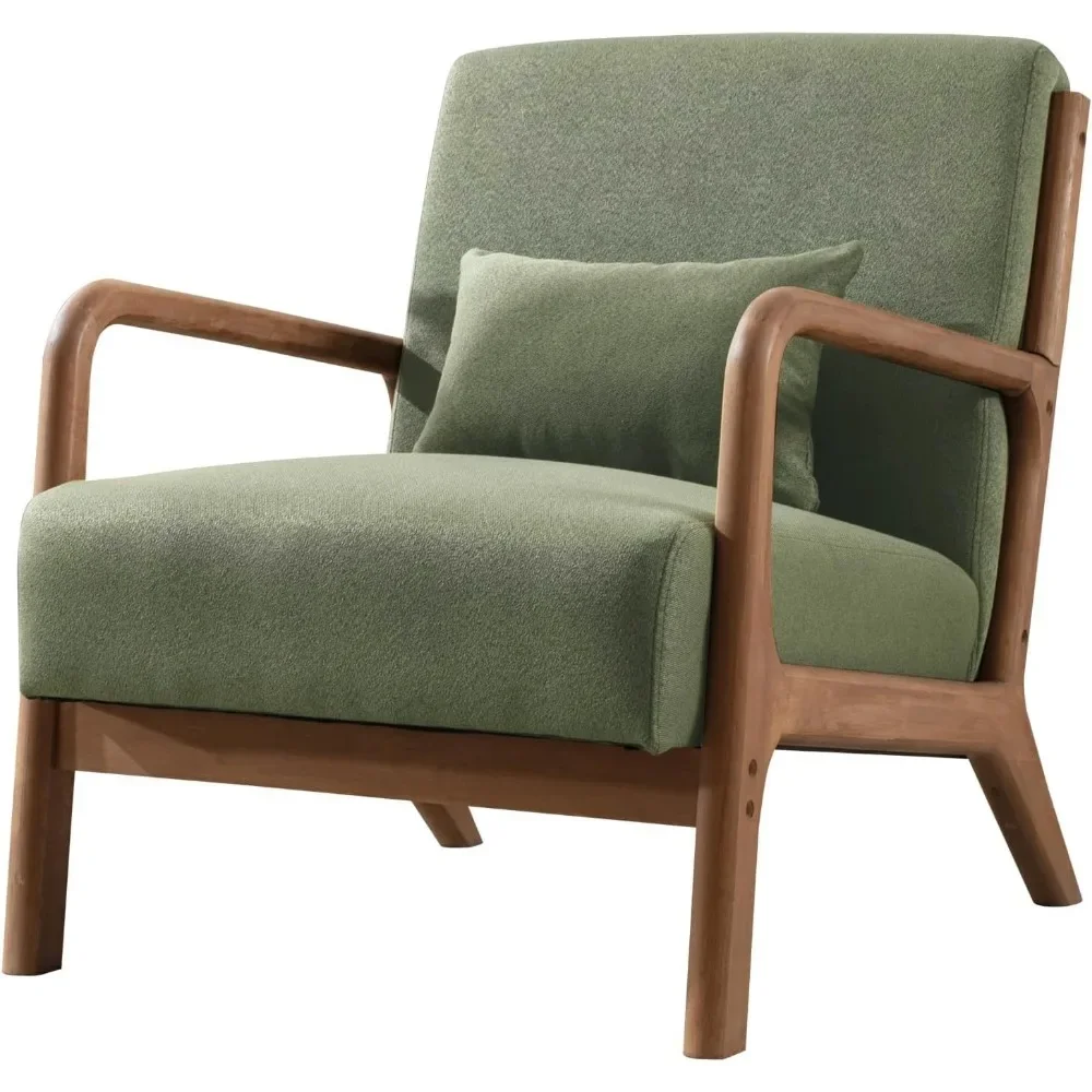 Mid Century Modern Accent Chair, Comfy Fabric Living Room Chairs with Solid Wood Frame, Lounge Reading Armchair