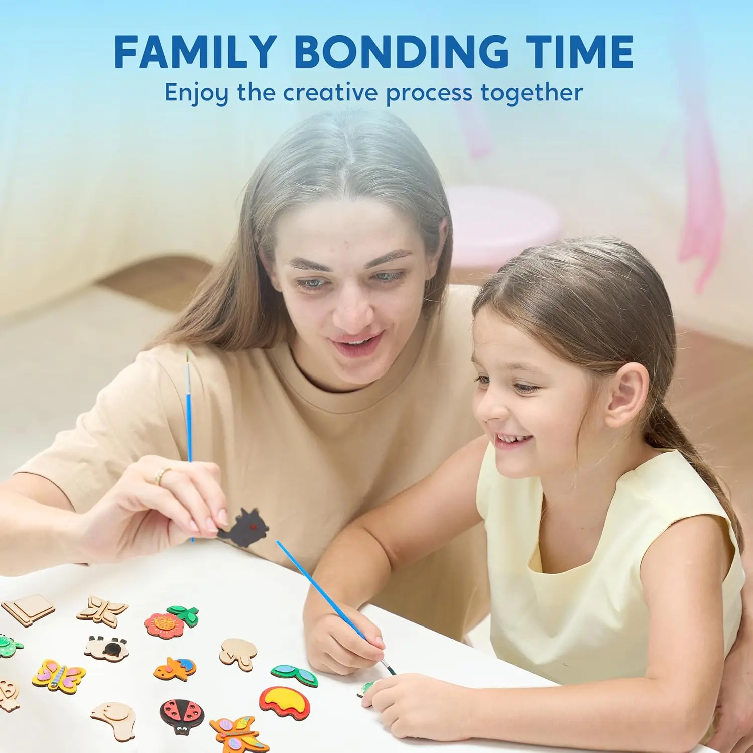 12 Wooden Magnet Creativity Arts & Crafts Painting Kit for Kids, Decorate Your Own Painting Gift for Easter Basket Stuffers,