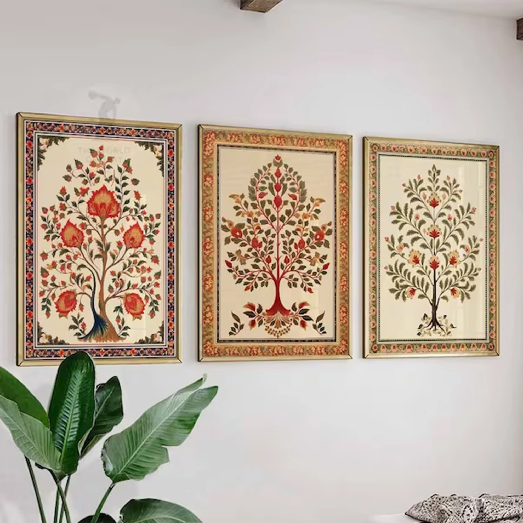 3 pièces d'art mural floral indien traditionnel vintage, impression sur toile, affiche, image pour salon, chambre à coucher, décoration de la maison
