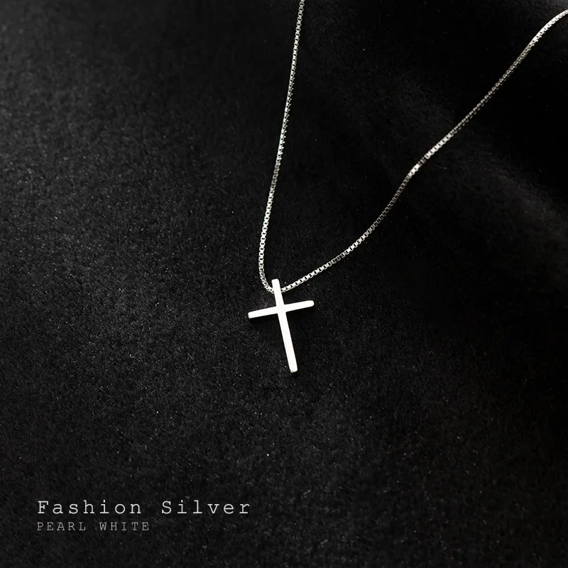 Real 925 Sterling Silver Fashion Sweet Cross Pendant Box Chain Necklace For Women Wedding Party Fine Jewelry DA2710