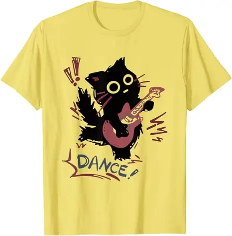 Dancing Rock Cat Electric Guitar Funny Cat Music Boys T-Shirt Y2k Rock Streetwear Clothes Kitty Graphic Saying Tee Novelty Gift