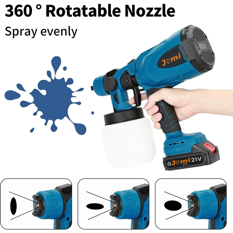 1500W Cordless Paint Sprayer with 3 Spray Modes/21V Battery, 800ML Handheld Paint Sprayer for Home Interior and Exterior Sprayer