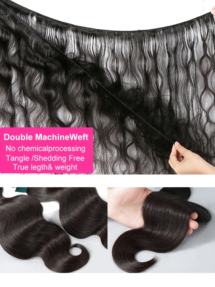Onda do corpo pacotes de cabelo humano brasileiro virgem extensões de onda do corpo solto não processado feixes de cabelo humano ondulado natural preto