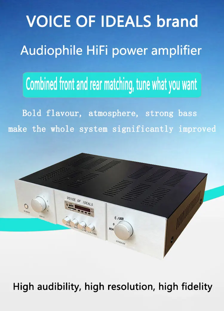 

VOICE OF IDEALS Q1 Audiophile HiFi power Amplifier 400W*2 2.0 Stereo High Power Lossless Bluetooth Home Hi-Fi Bile Flavor Amp.