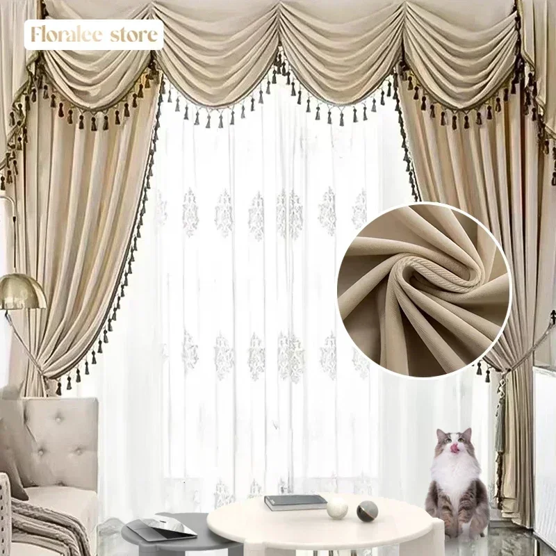 Luxury European Style Curtains for Living Room Bedroom Velvet Valance Window Curtains High Shading Drapes Custom Solid Color