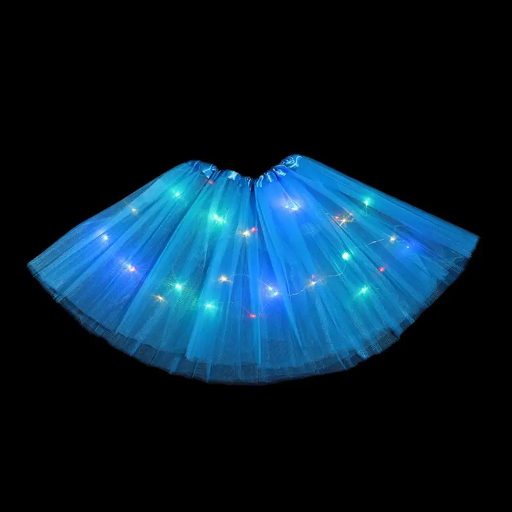 Mesh Skirt with Lights Colorful Led Light-up Mesh Skirt for Women with Elastic Waist Multi-layered Stage for Parties for Women