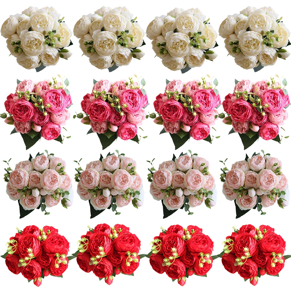 

4PCS Silk Artificial Flower Rose Peony Bouque Home Decoration Bridal Holding Flower Wedding Decor Bouquet DIY Fake Flower