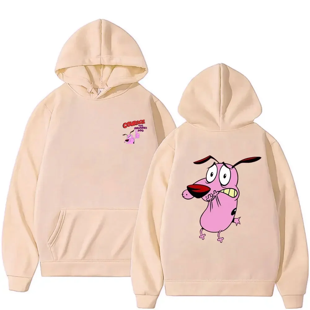 Courage The Cowardly Dog Logo Hoodies Double Sided Print Women Fashion Drop-shoulder sleeve Sweatshirt Cartoon Famale Pullover