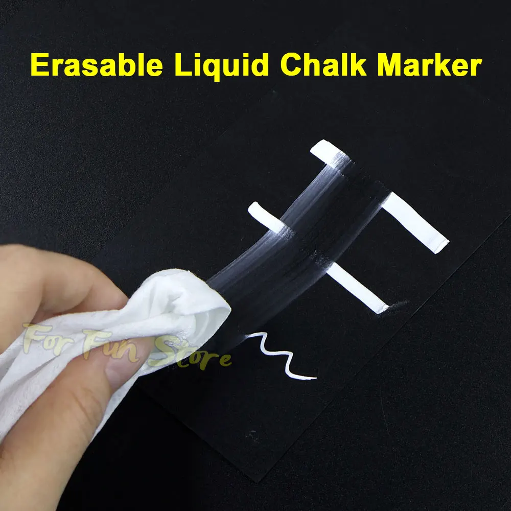Immagine 4: Pennarelli a Gesso Liquido Bianchi For Fun da 6mm con Punta Piatta, Cancellabili a Base d'Acqua, per Lavagna Fluorescente e Nera
