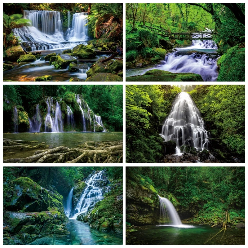 Spring Landscape Forest Waterfall Backdrop for Photography Nature View River Room Decor Background Portrait Photohraphic Props