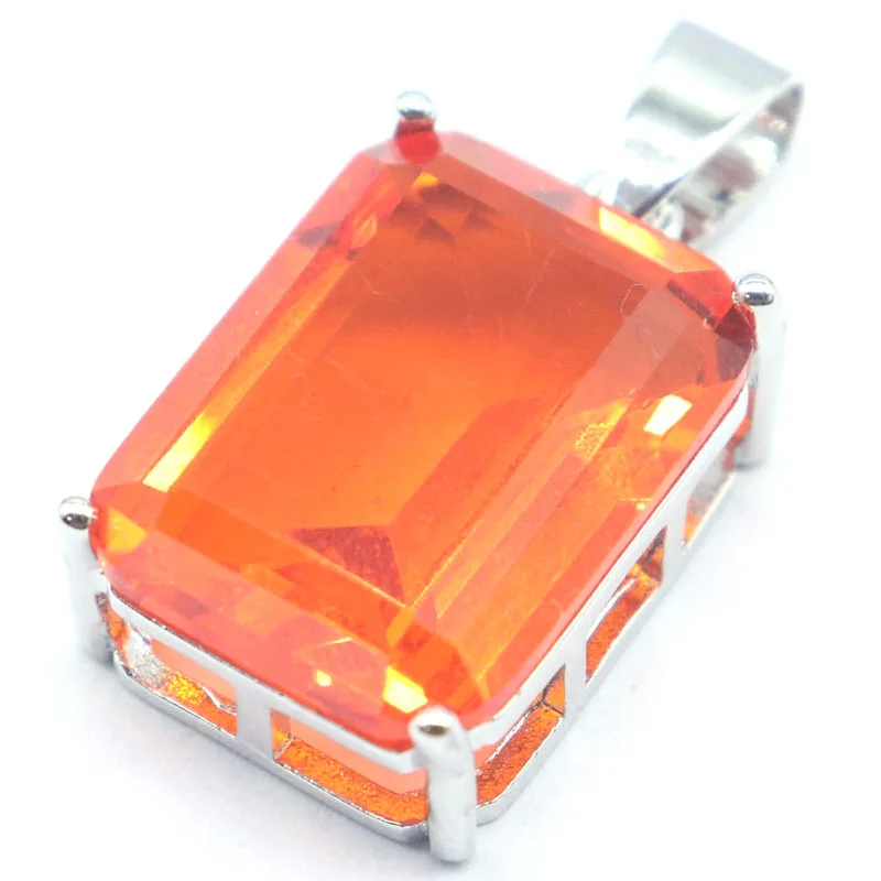 Buy 4 Get 1 Free 23x13mm Big Rectangle Gemstone Orange Spessartine Garnet Aquamarine London Blue Topaz Women Silver Pendant