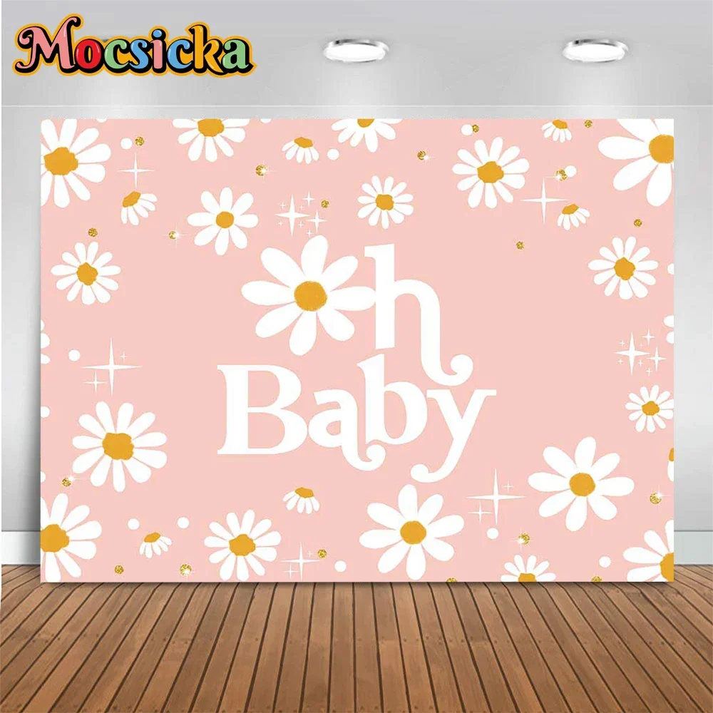 Oh Baby Shower Daisy Girls Party Backdrop Banner Floral Decor 1st Birthday Glitter Photography Background Newborn Kid Photobooth