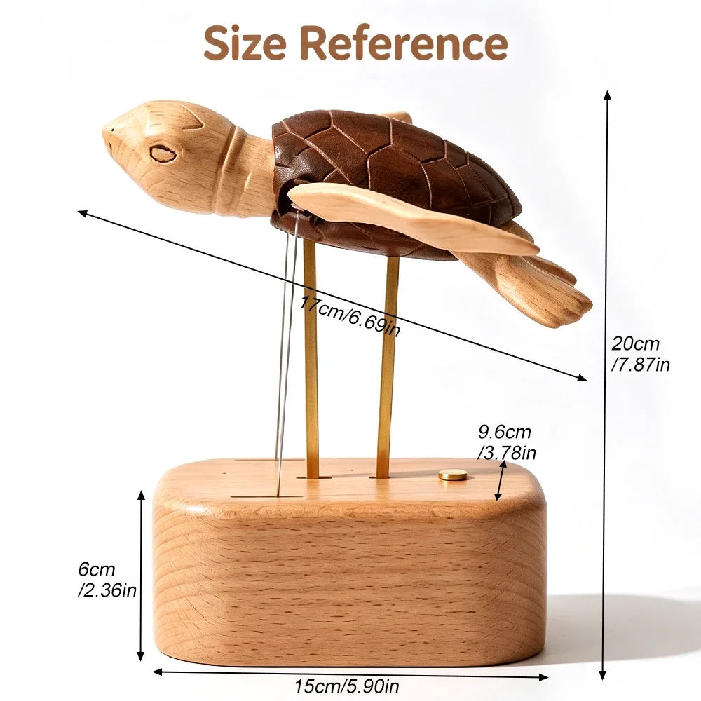 Wooden Sea Turtle Automaton, Dynamic Mechanical Sculpture, Ocean Creature Tabletop Decor,Desk Ornament, Creative Gift for Adults