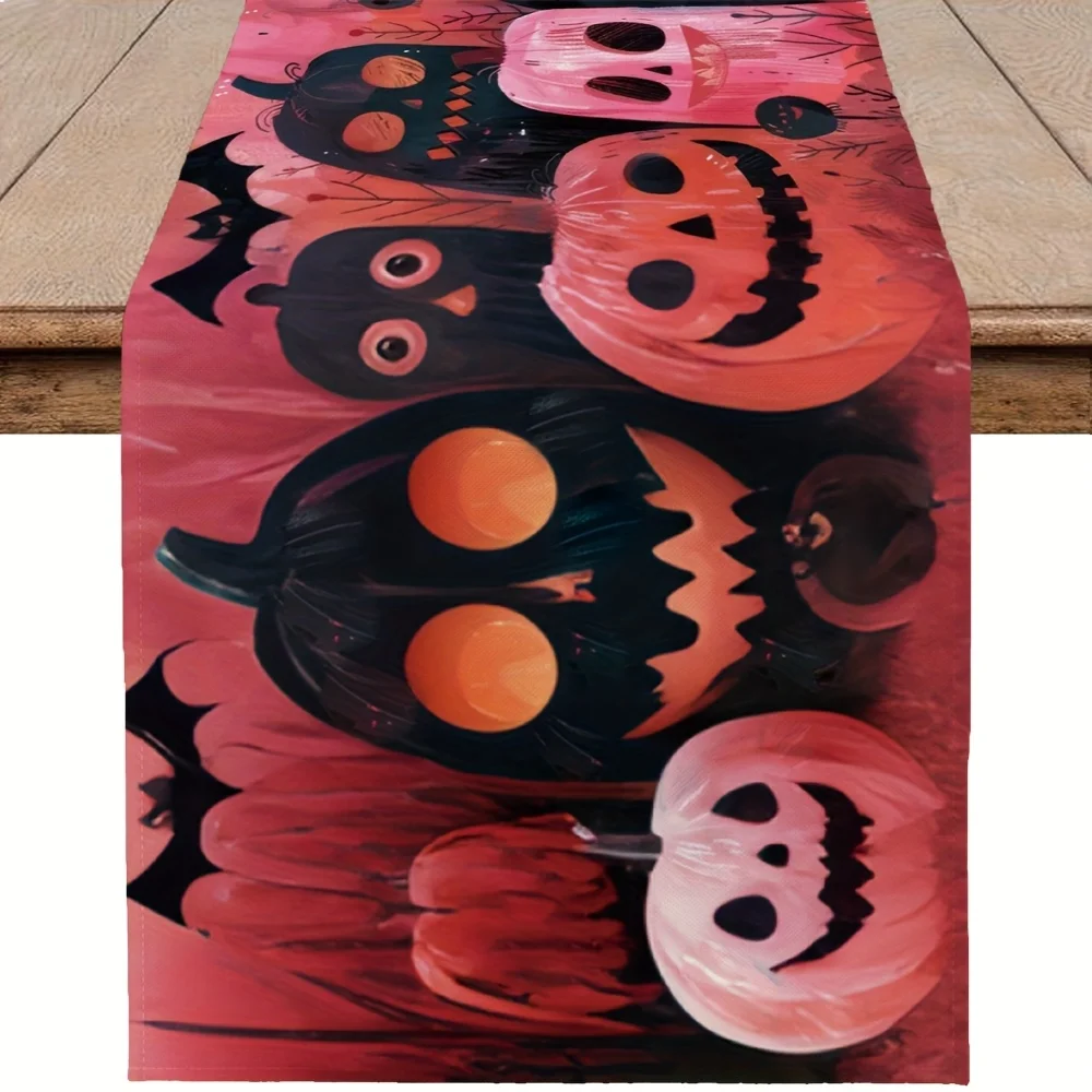 

1Pc Halloween Themed Table Flag, Watercolor Pumpkin Bat Design with Smiley Face, Suitable for Party, Restaurant, Home, Market, Holiday Decoration Scene.