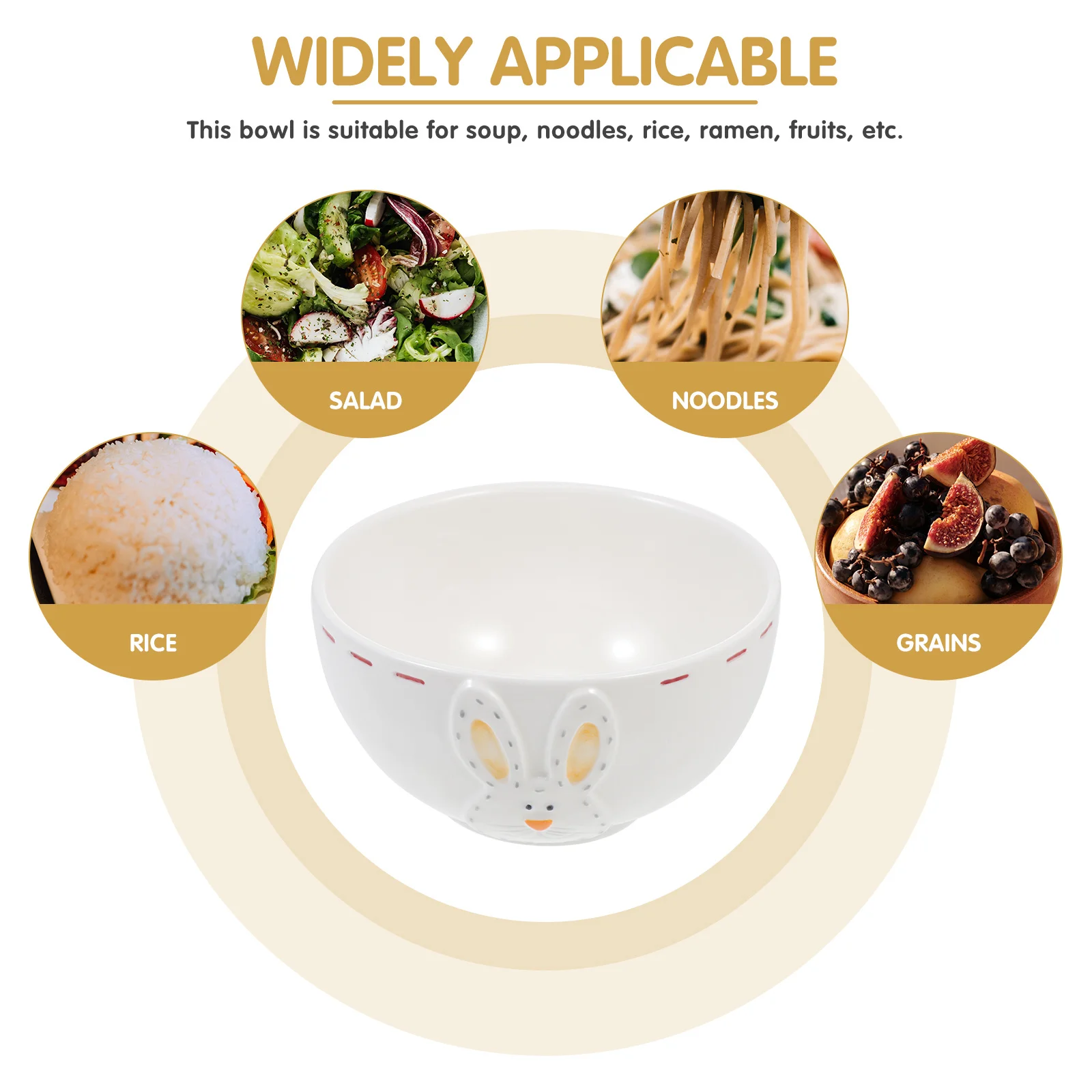 

Rabbit Ceramic Bowl Fine Workmanship Food Serving Bowl for Soup Noodles Rice Fruit School Restaurant Use Rice Holder