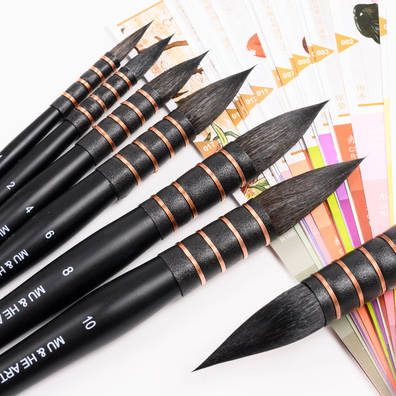 

Pony Hair Mixed Watercolor Painting Brush 1PC Mop Hook Pen Round Head Wooden Handle Black & Orange 302RPY MU HE ART