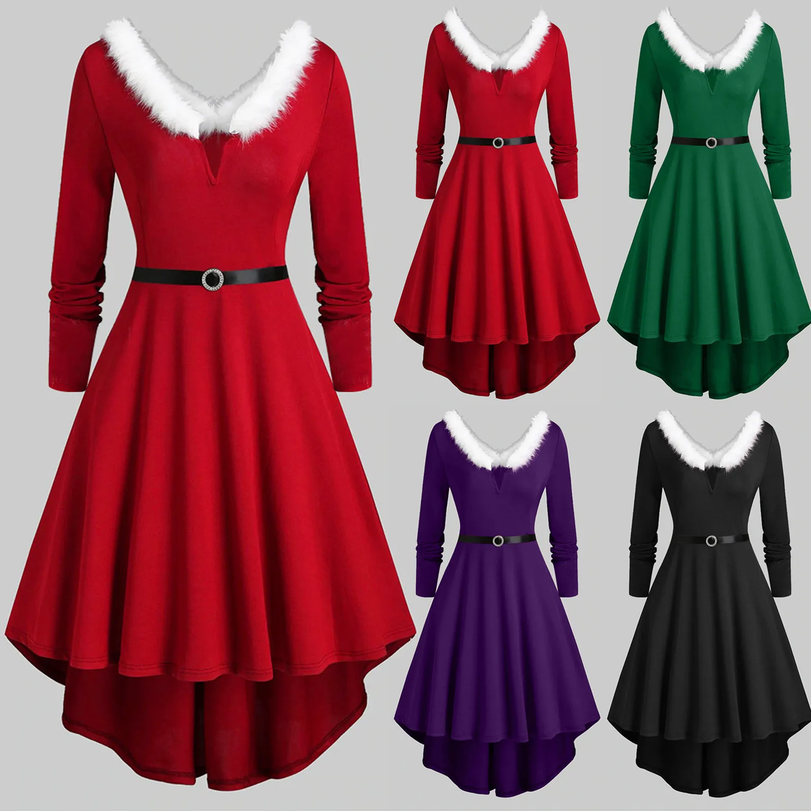 Costumes de robe de Noël pour femmes, robes à lacets latéraux vintage, col en V sexy, manches longues, fête cosplay, vêtements grande taille, 5XL