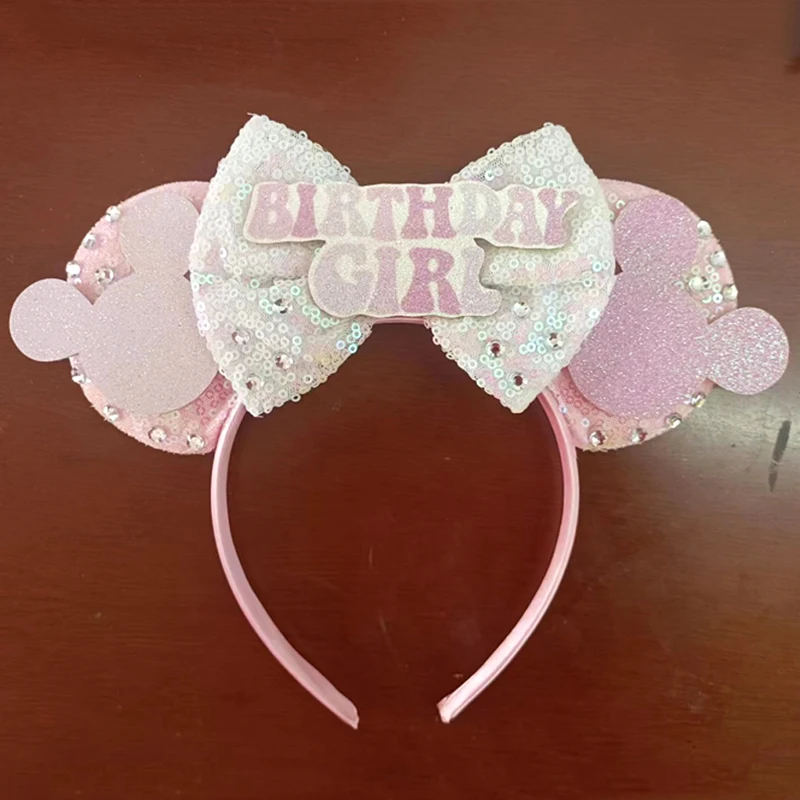 2024 Mickey Mouse Ears Headband Women Sequin Birthday Girl Bow Minnie Hair Bands For DIY Disneyland Hair Accessories Kid Gift