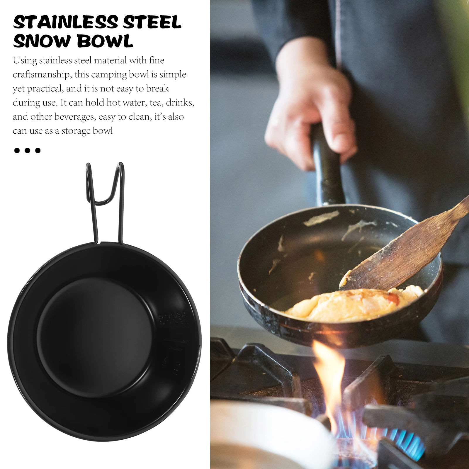 

Portable Stainless Steel Salad Bowl Camping Cookware Bowls Handle Outdoor Dinnerware